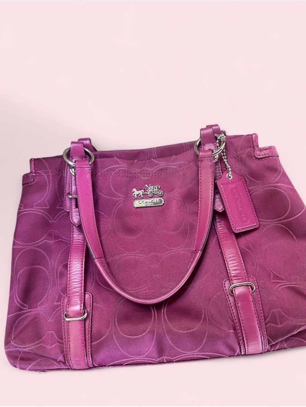 RARE Vintage Coach Mia Carryall Satin Shoulder Bag Magenta Pink Y2K ARCHIVE FIND